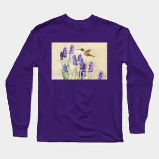 Ruby Throated Hummingbird and Lavender Flowers Long Sleeve T-Shirt